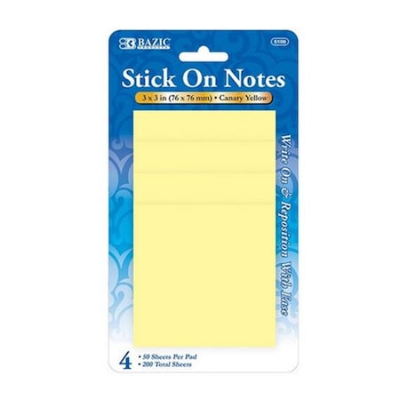 Bazic 50 Ct. 3-inch X 3-inch Yellow Stick On Notes, 96PK